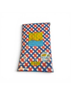 Summer Fun Vinyl Tablecloth With Basketweave Print Outdoor Use Zipper & Umbrella
